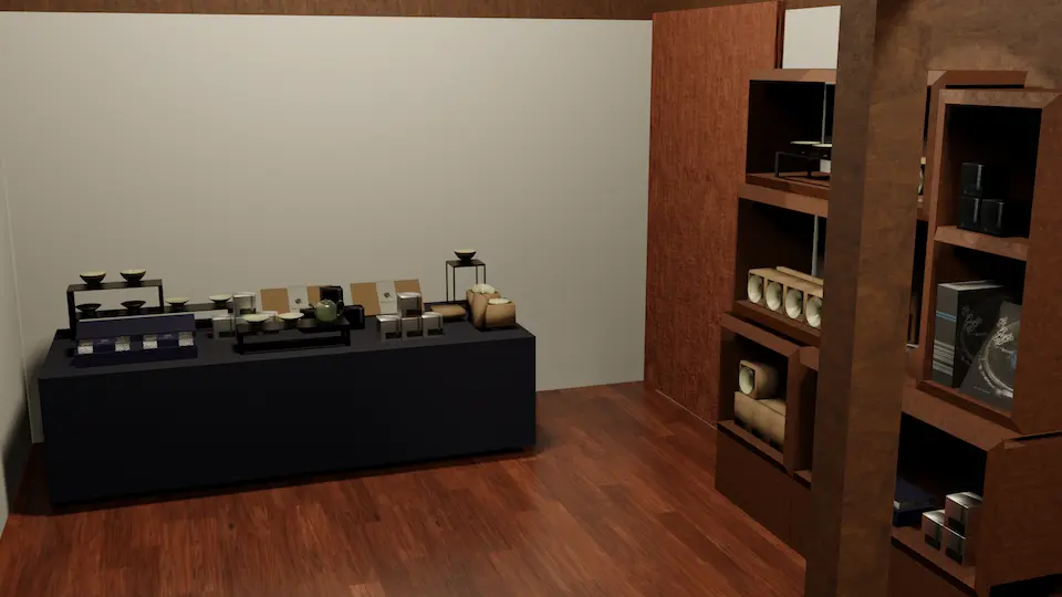 圖十一，可供購買的公版秘色瓷、茶葉禮盒展示