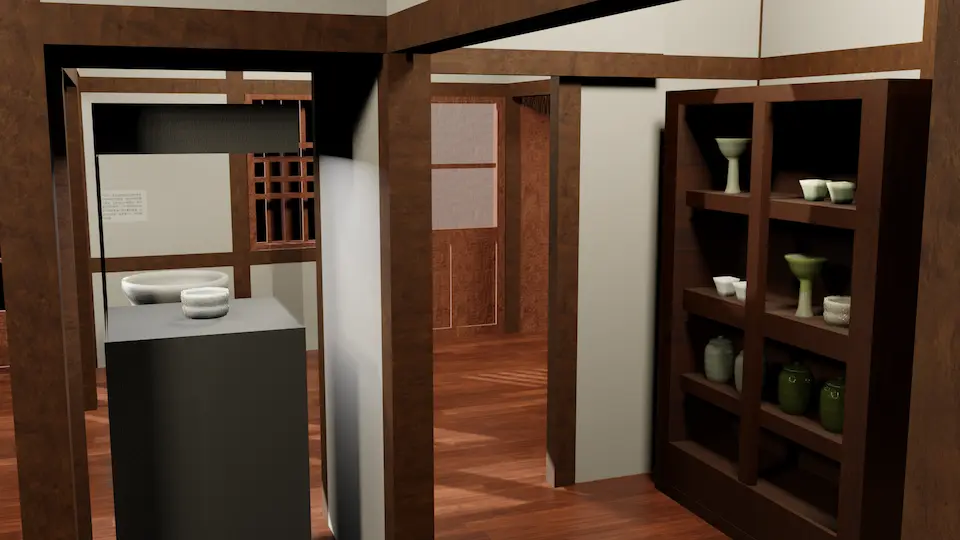 圖八，復古風木展示櫃擺放其他釉料及傳統造型的作品